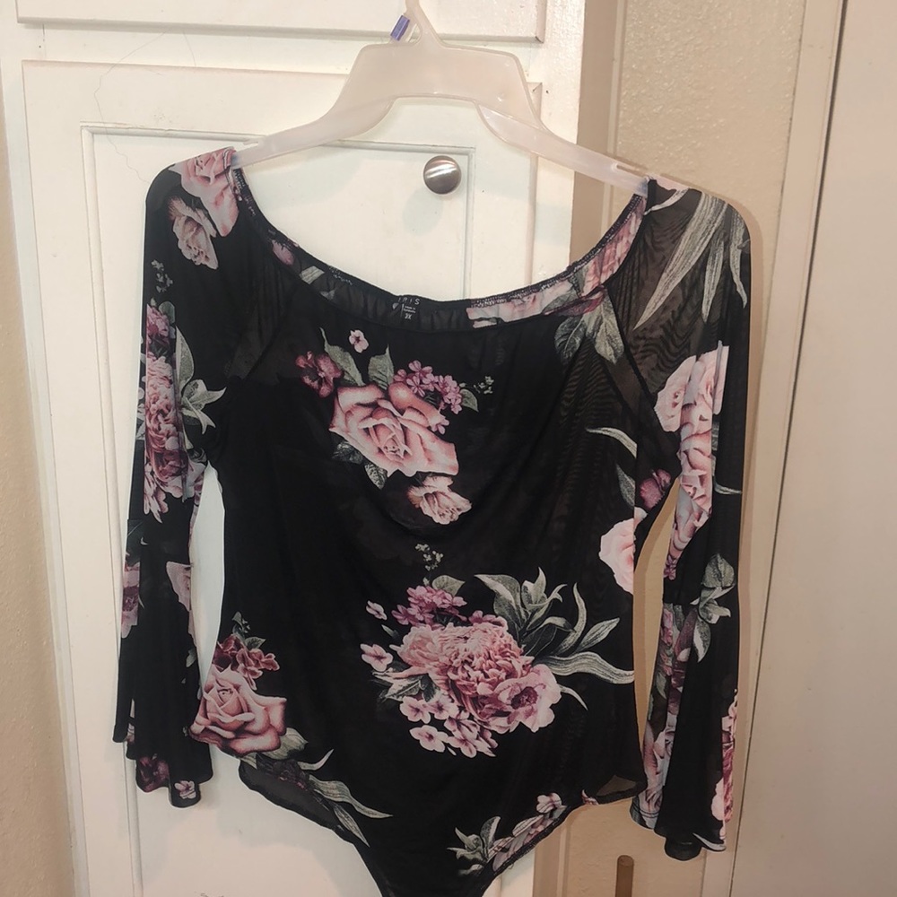 Iris see-through black floral body suit